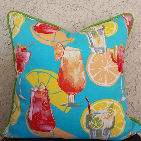 Partytime outdoor pillow covers /Blue, Pink pillow cover/ beach house decor, outdoor pillow citrus Multicolor decorative throw pillow.