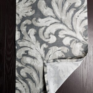 NEW Gray Scroll Linen Table Runner Farmhouse Kitchen Table Runner, Rustic Kitchen Decor