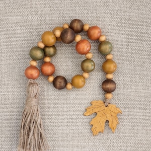 Farmhouse Fall Wood Bead Garland, Tiered Tray Decor, Fall Garland, Fall Tiered Tray, Garland with Tassel, Beaded Garland, Decorative Trays