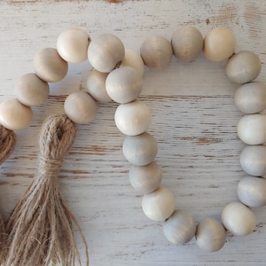 Farmhouse Natural Wood Bead Garland, Tiered Tray Decor, beaded Garland, natural beads, Farmhouse decor, Garland with Tassel