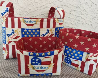 Patriotic Fabric Basket: Red White Blue, 4th of July Decor