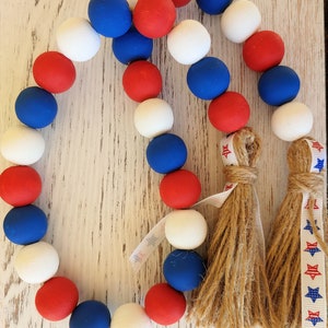 Patriotic Wood Bead Garland: 4th of July Tiered Tray Decor