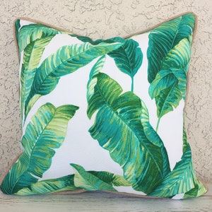 Tropical pillow cover / swaying palm leaf print, green outdoor cushion covers coastal beach home