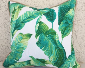 Tropical pillow cover / swaying palm leaf print, green outdoor cushion covers coastal beach home