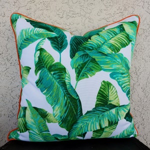 Tropical pillow cover / swaying palm leaf print, green outdoor cushion covers coastal beach home