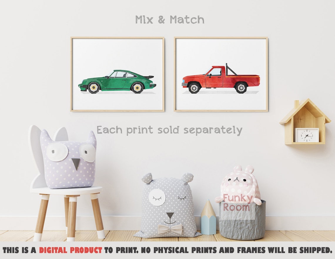 Car Printable Art Kids Classic Car Prints Transportation Etsy