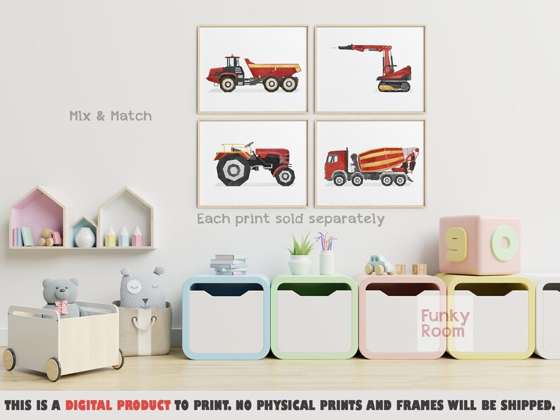 Vehicle Wall Art Kids Bedroom Decor Toddler Boy Print Demolition Machine Boys Room Prints Construction Poster Excavator Printable Art