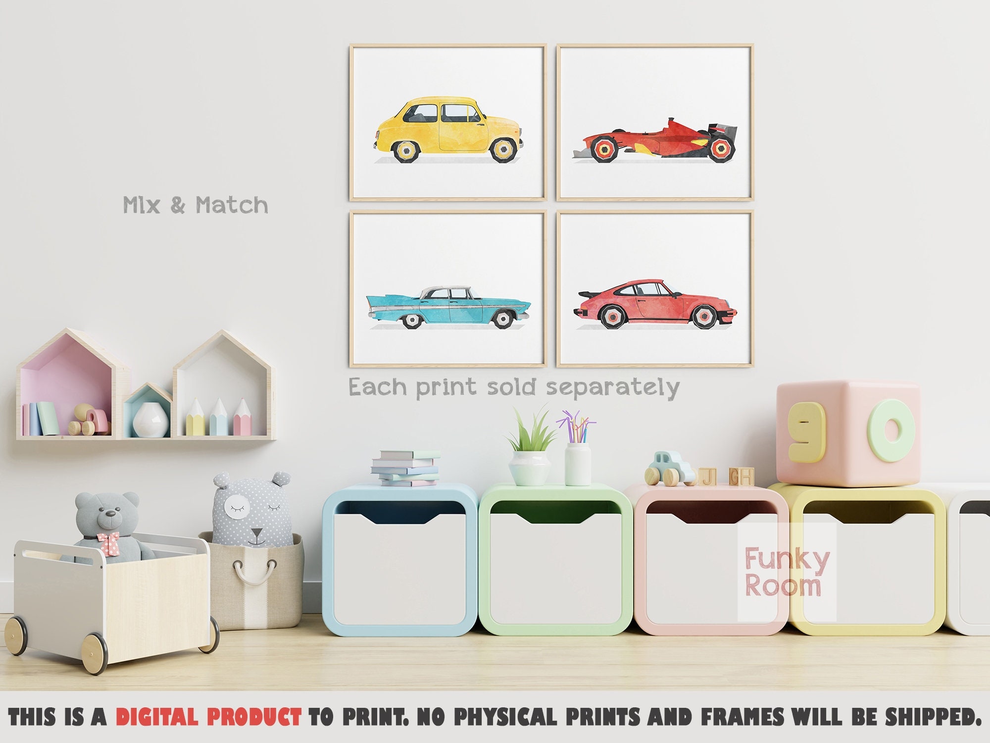 Dazongweihan 9pcs Super Car Posters For Boys Room, Racing Car Wall Art For T1