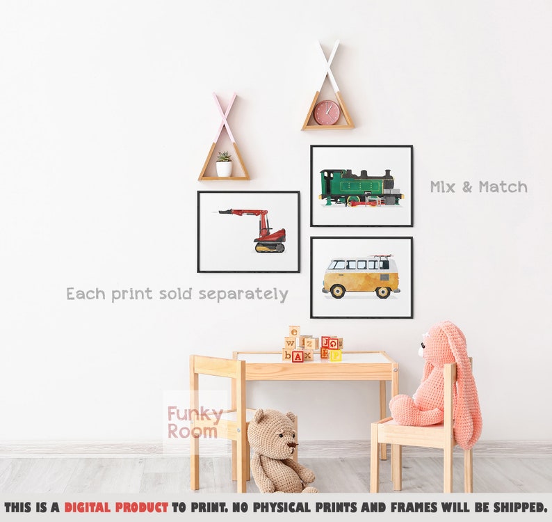 Vehicle Wall Art Kids Bedroom Decor Toddler Boy Print Demolition Machine Boys Room Prints Construction Poster Excavator Printable Art