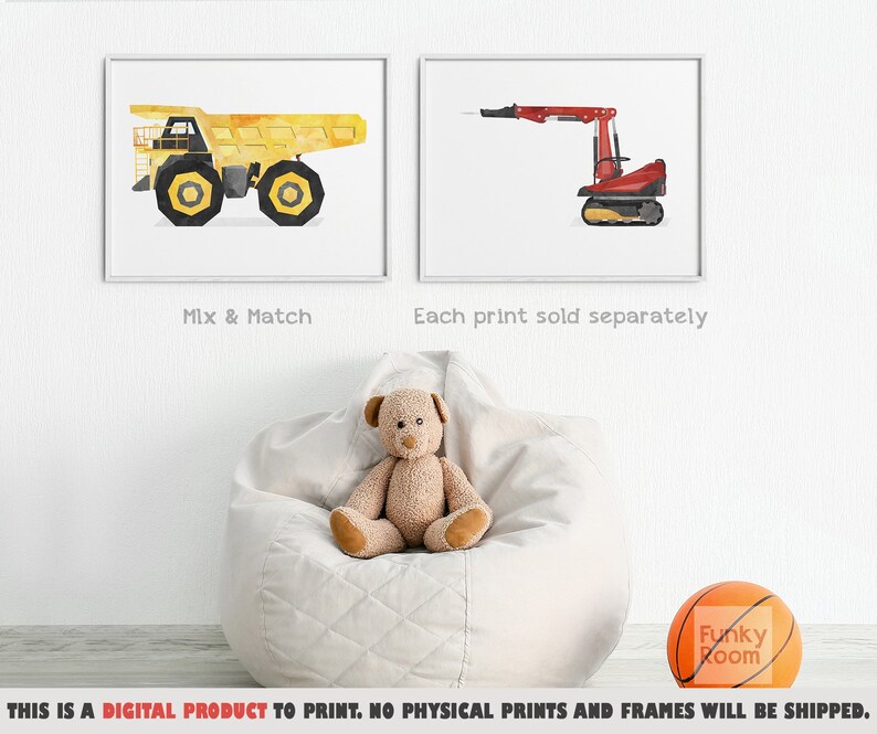 Vehicle Wall Art Kids Bedroom Decor Toddler Boy Print Demolition Machine Boys Room Prints Construction Poster Excavator Printable Art