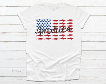 USA Flag Shark T-shirt - Unisex Tee