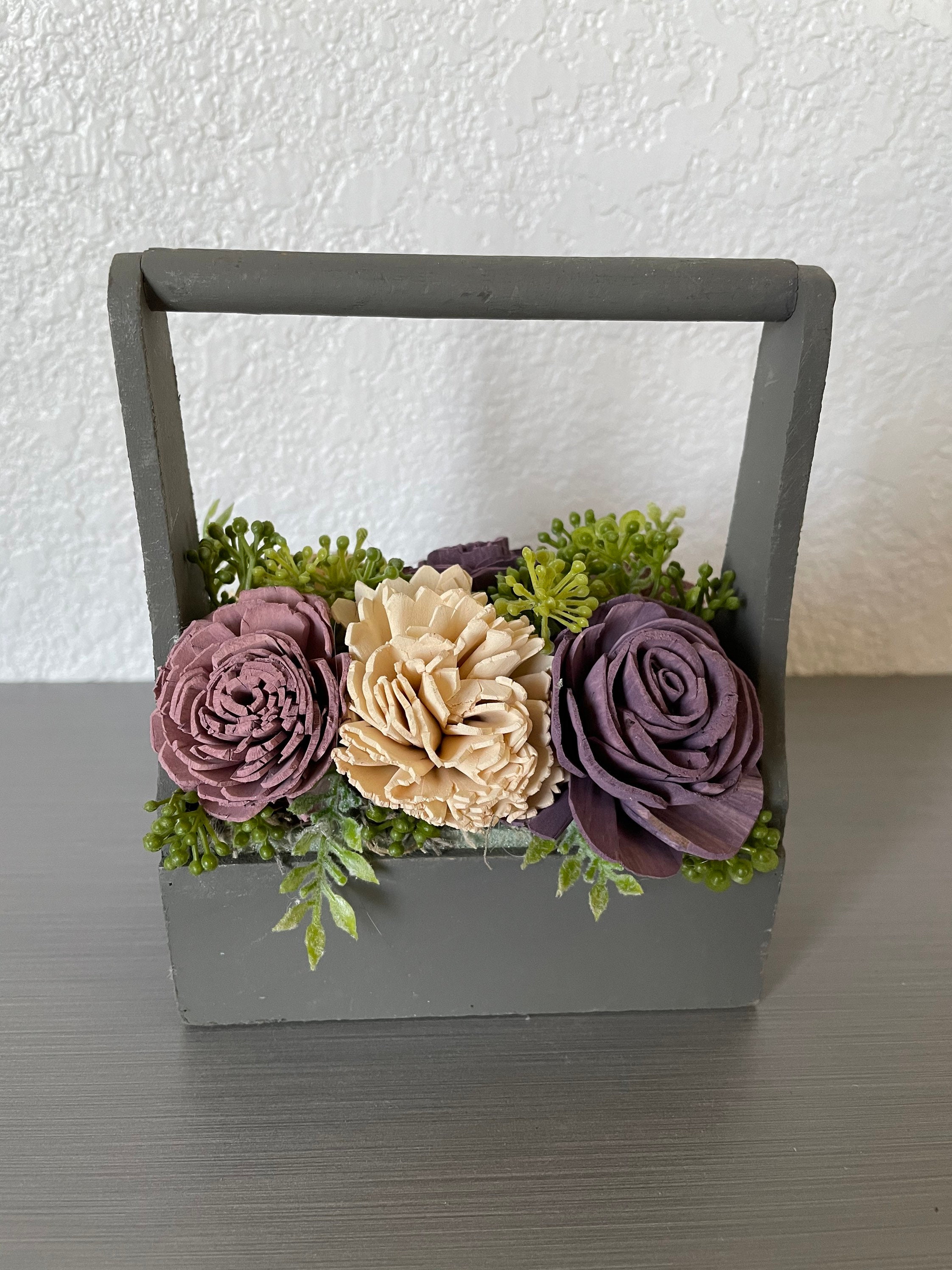 Tiny toolbox wood flower arrangement wooden flowers small Etsy