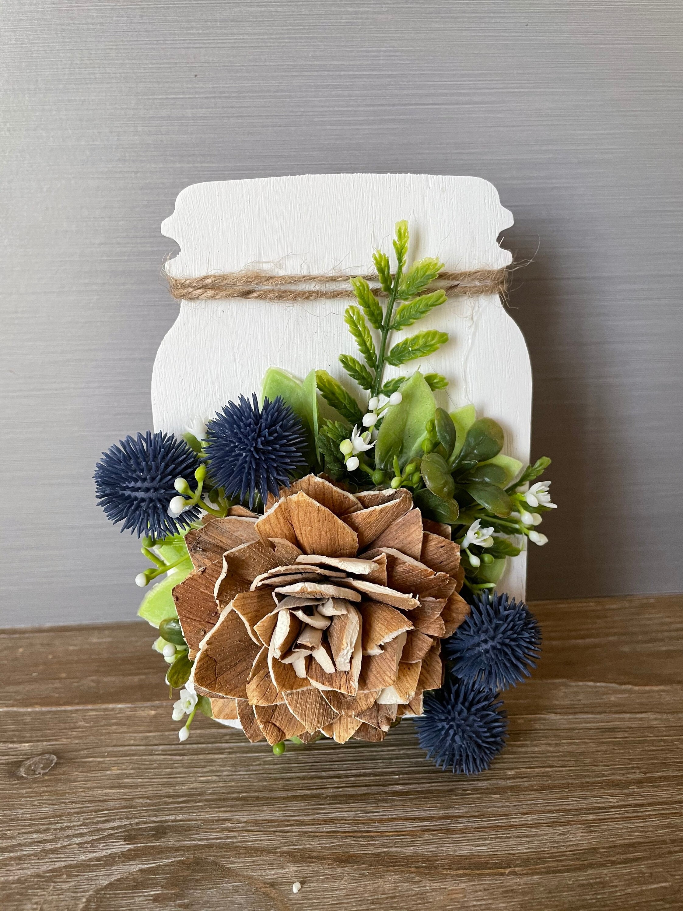 Wooden mason jar cutout wood flower arrangement sola eco Etsy