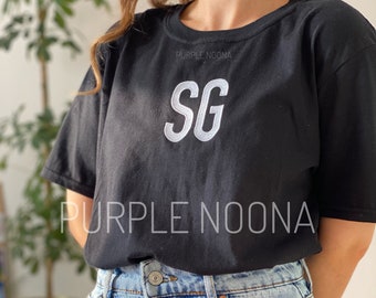 All 7 Embroidered initials tee, JK t-shirt, RM, V initials tee, J, Jh, Sg, Jm, Idol, Yet to come
