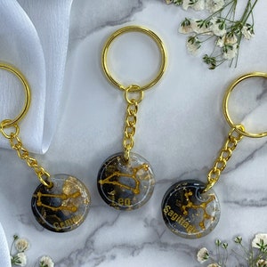 Black & Gold Zodiac Keychain / Zodiac Keychain /Resin Keychain / Constellation /Gold Keychain / Atrology / Horoscope / Taurus / Scorpio
