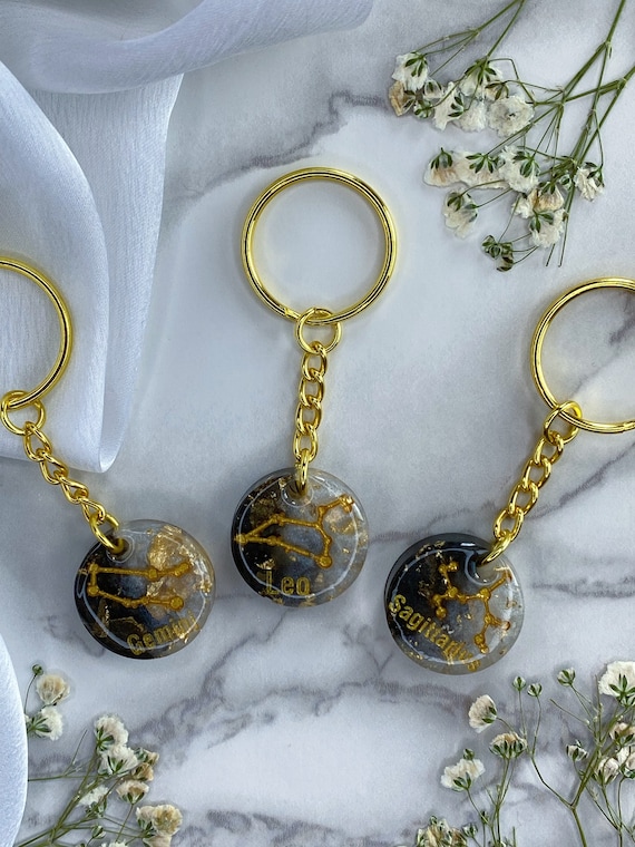 jinxresin Black & Gold Zodiac Keychain / Zodiac Keychain /Resin Keychain / Constellation /Gold Keychain / Atrology / Horoscope / Taurus / Scorpio