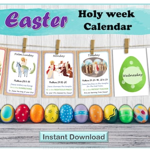 Printable Easter Holy week Calendar, Easter countdown, Christian Easter activity, Easter banner with bible verses, Easter lessons, Digital