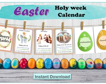Printable Easter Holy week Calendar, Easter countdown, Christian Easter activity, Easter banner with bible verses, Easter lessons, Digital