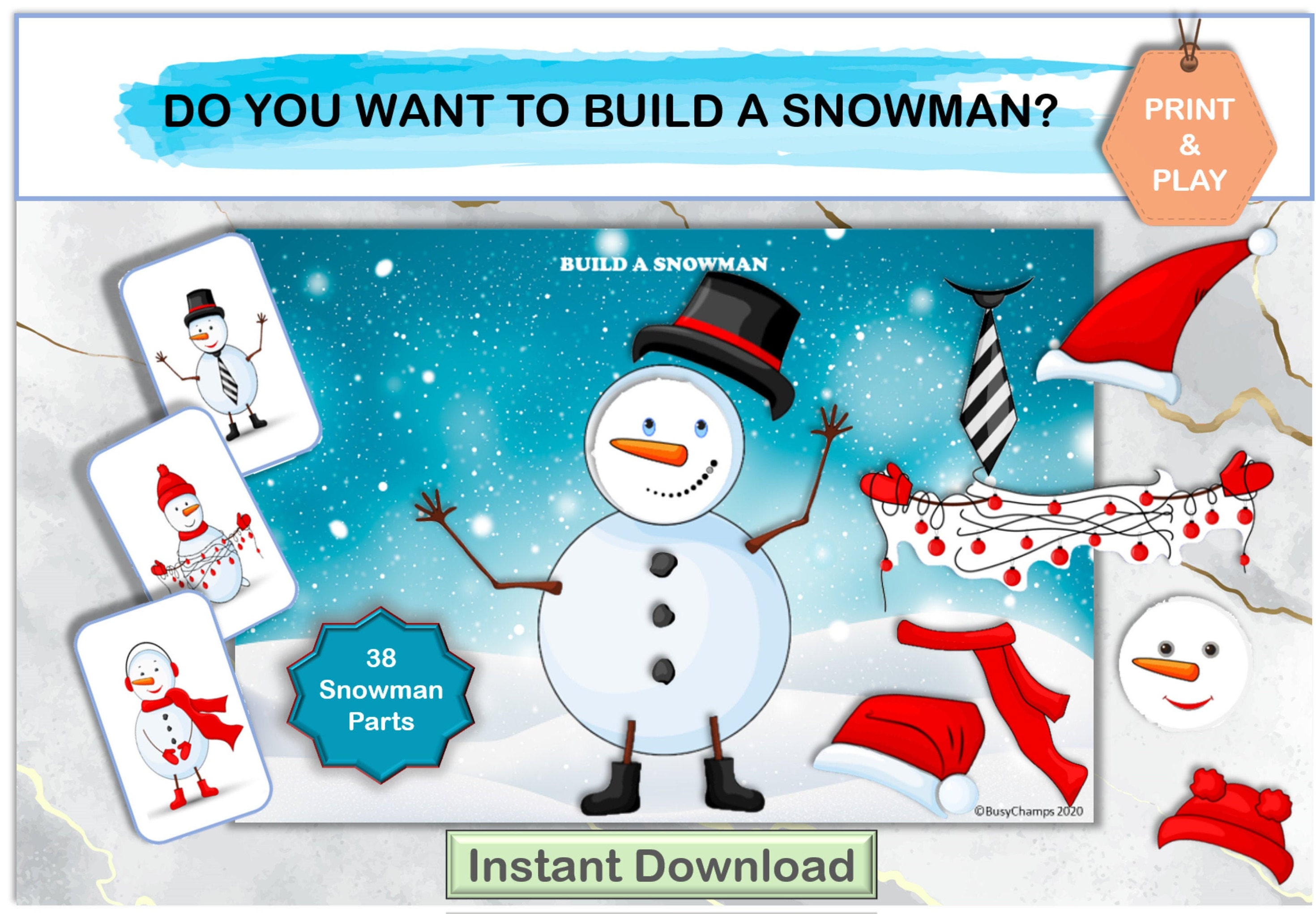 Do You Want to Build a Snowman? Print and Play Set Busy Book Sheets