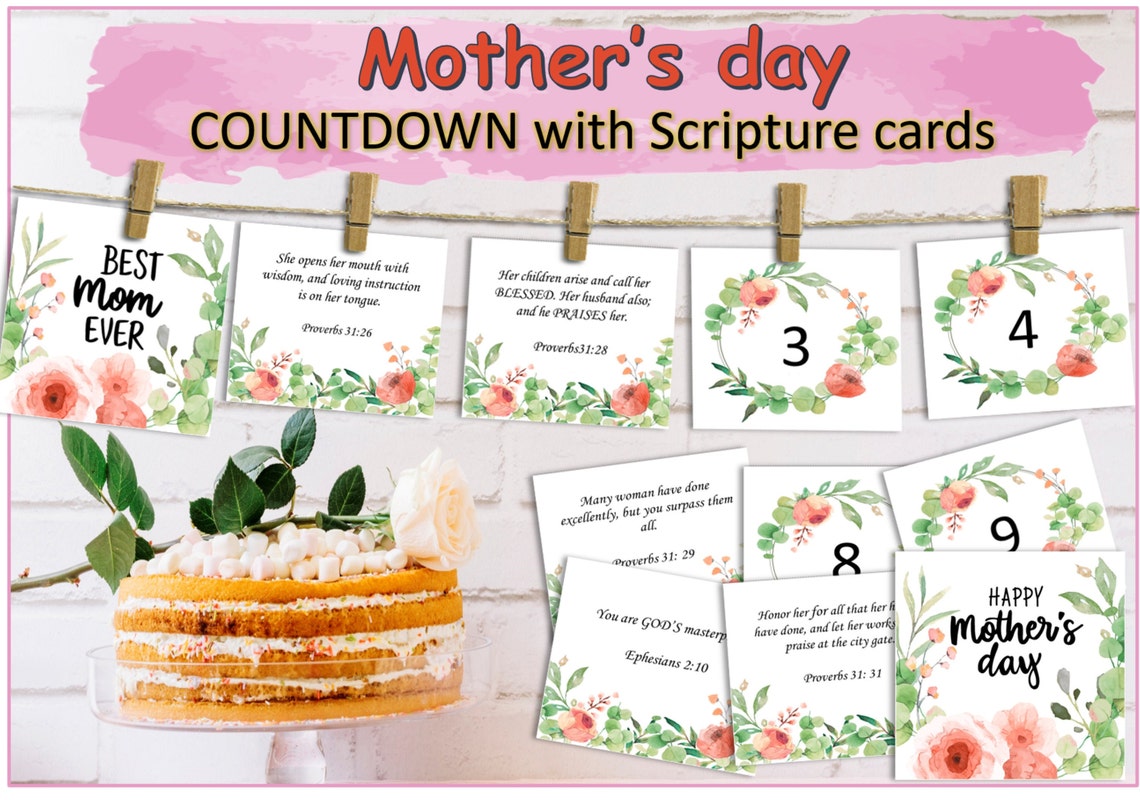 Printable Mother's Day Countdown With Bible Verses Happy Etsy
