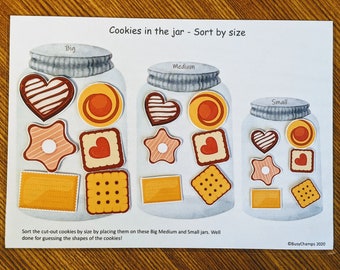Sort By Size Worksheet, Size Sorting Game, Educational Preschool Printable Activity, Homeschool , Busy Book page, Learning binder activity