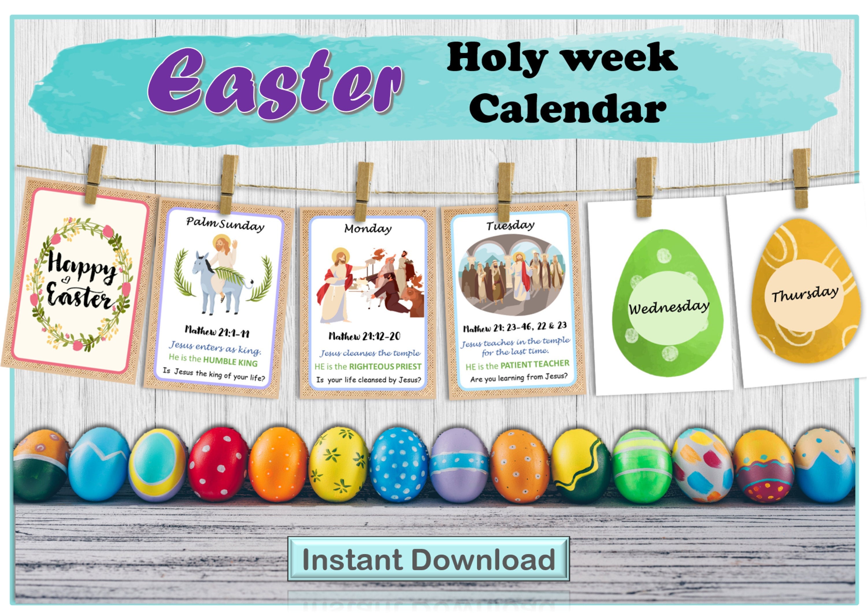 Printable Easter Holy week Calendar Easter countdown Etsy