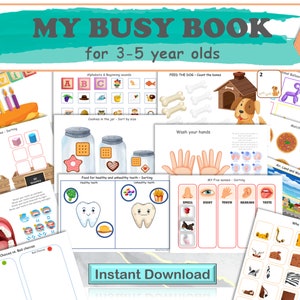 Preschool BUSY BOOK PRINTABLE, Preschool Learning Binder, Quiet Book, Activity Worksheets, Homeschool Learning, Instant Download