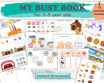 Preschool BUSY BOOK PRINTABLE, Preschool Learning Binder, Quiet Book, Activity Worksheets, Homeschool Learning, Instant Download