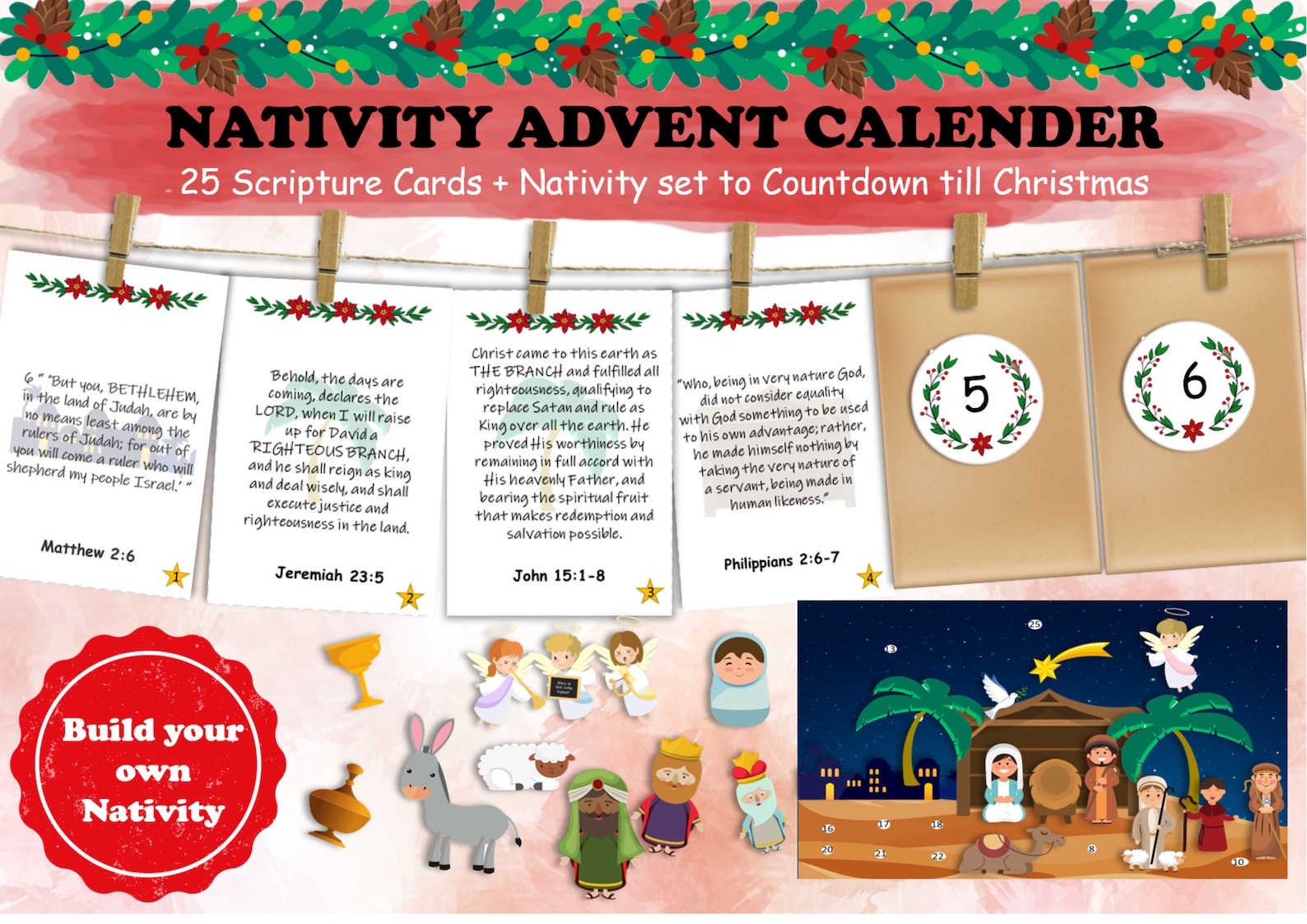 Printable Nativity Advent Calendar Countdown to Christmas Etsy