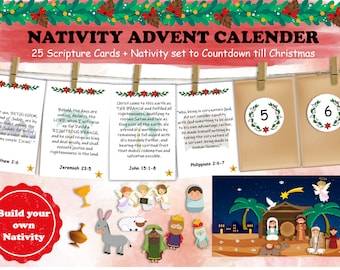 Printable Nativity Advent Calendar, Countdown to Christmas, Nativity scene printable, Bible verse advent calendar, Christian advent calendar