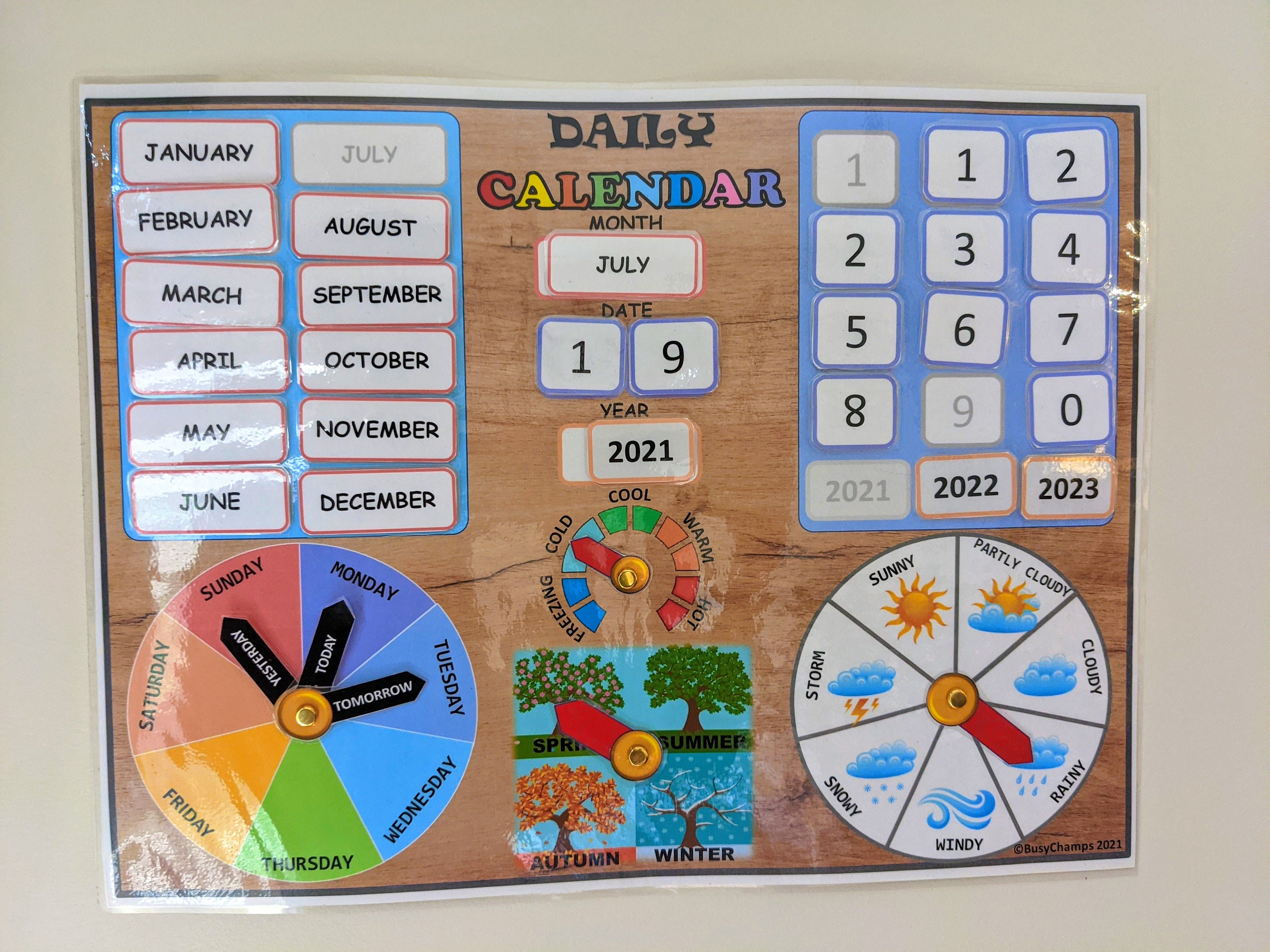 Daily Calendar Printable, Calendar Chart for Kids, Circle Time , Days ...