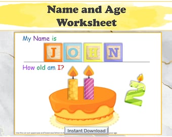 Name and Age page, Name Spelling Worksheet, Binder Cover, Spell My Name, Busy Book Page, Download, Printable, Pre-K, Kindergarten Activity