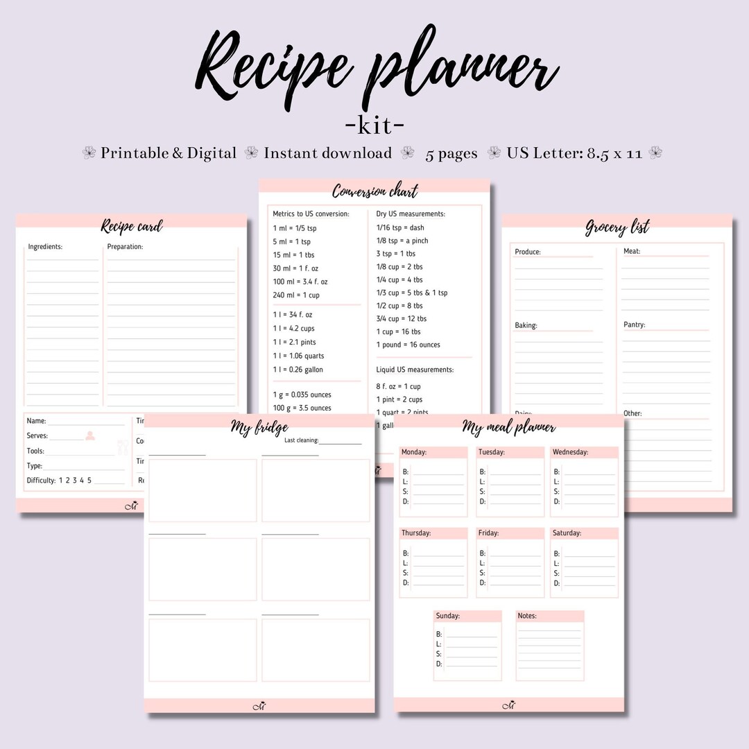 Recipe Planner - Kit | Meal Planner | Recipe Card | Recipe Printable ...