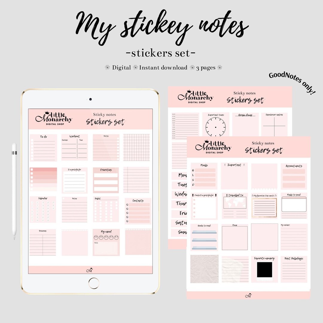 Pink Sticky Notes Sticker Set: Pre-cropped Planner Stickers (goodnotes ...
