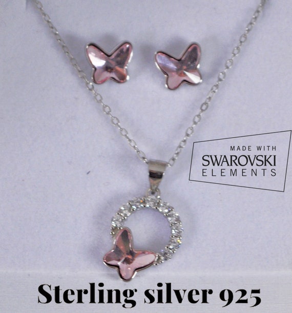 Pink Butterfly Necklace Made with Swarovski(R) Crystal Sterling Silver Pink Butterfly Necklace Made with Swarovski(R) Crystal Sterling Silver