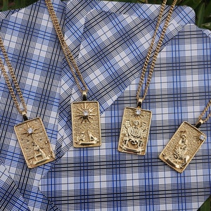 18k Gold Plated Tarot Card Pendant Necklace with Cubic Zirconia
