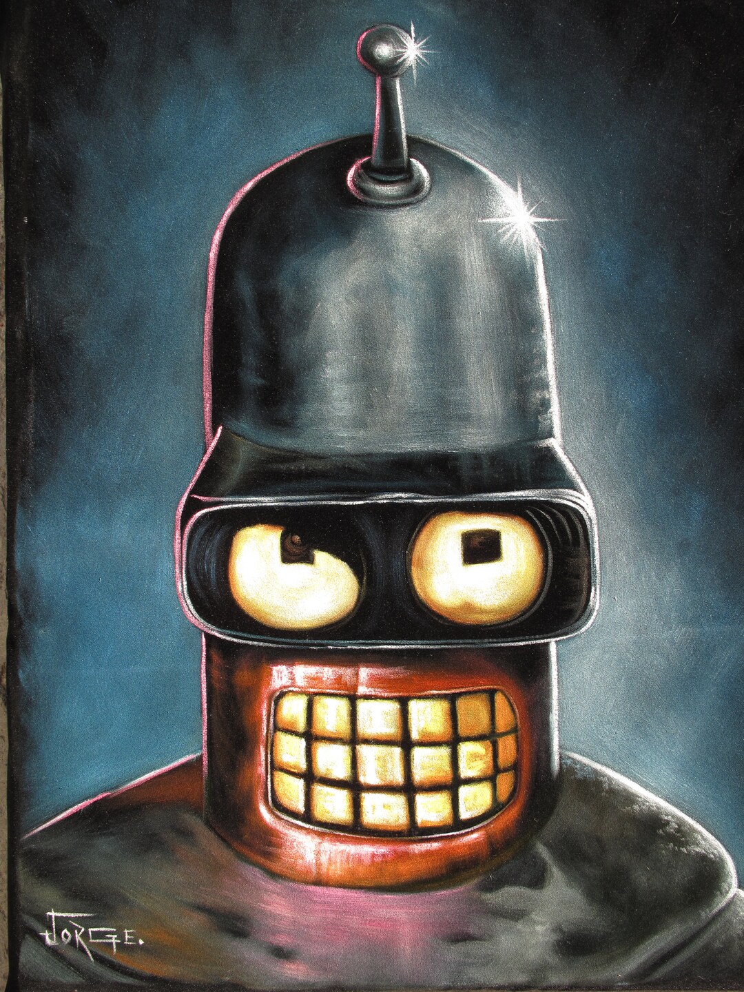 Bender From Futurama Original Oil Painting on Black Velvet,