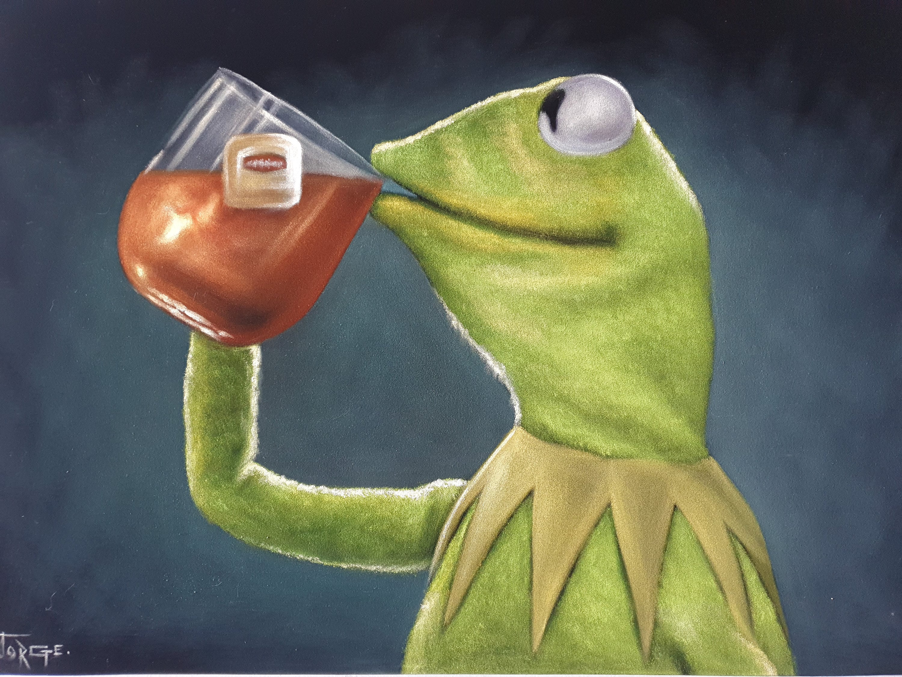 Kermit the Frog Drinking Tea Meme Original Oil Painting on Etsy
