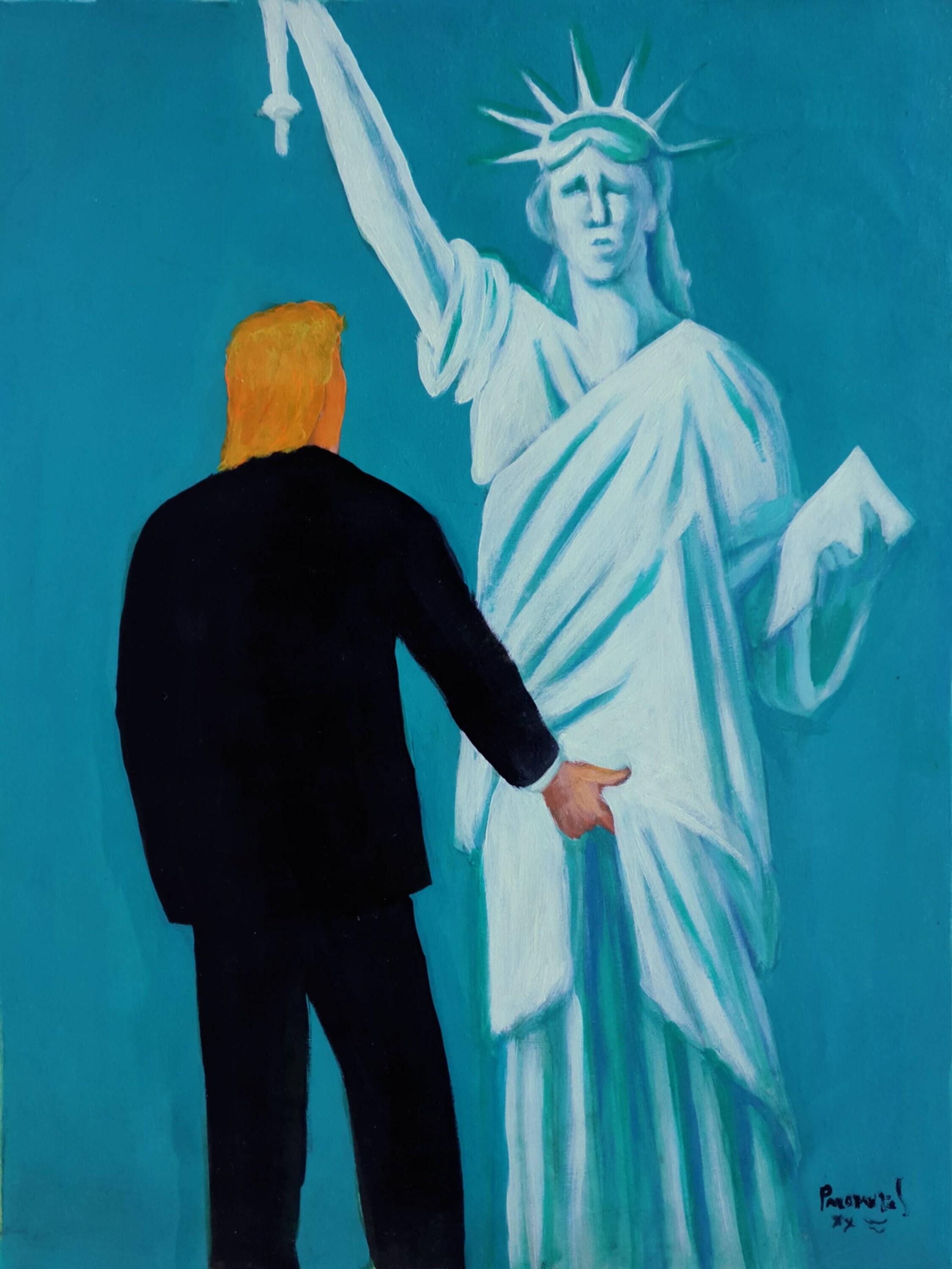 Statue of Liberty Being Groped by Donald Trump .// Size