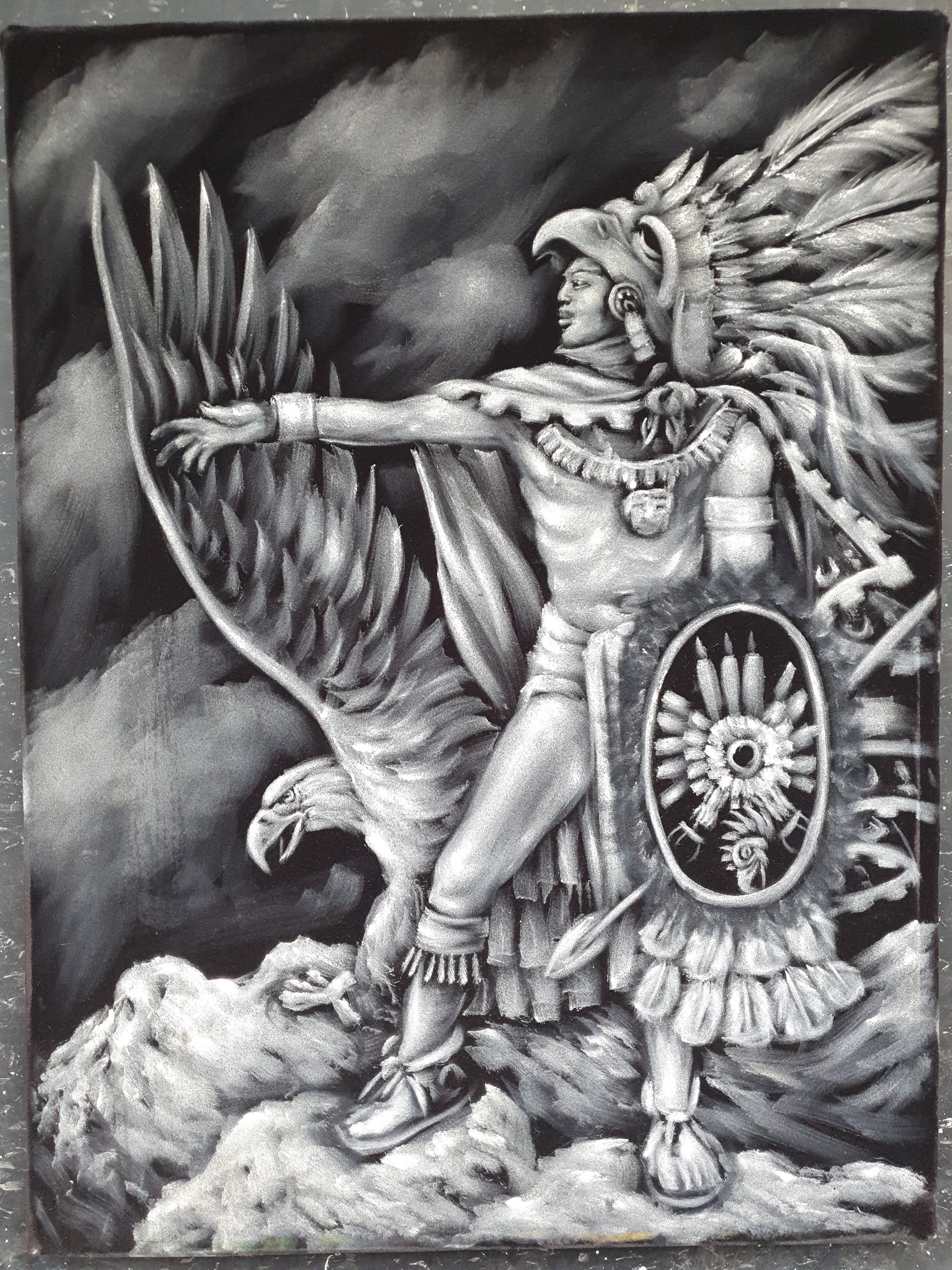 Guerrero águila azteca: Pintura al óleo original sobre - Etsy México