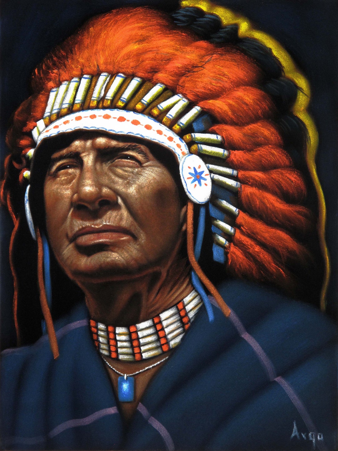 Native American Indian Feather Headdress Original Oil Etsy