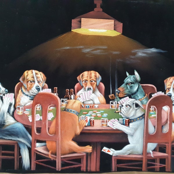 Velvet Dogs Playing Pool Etsy