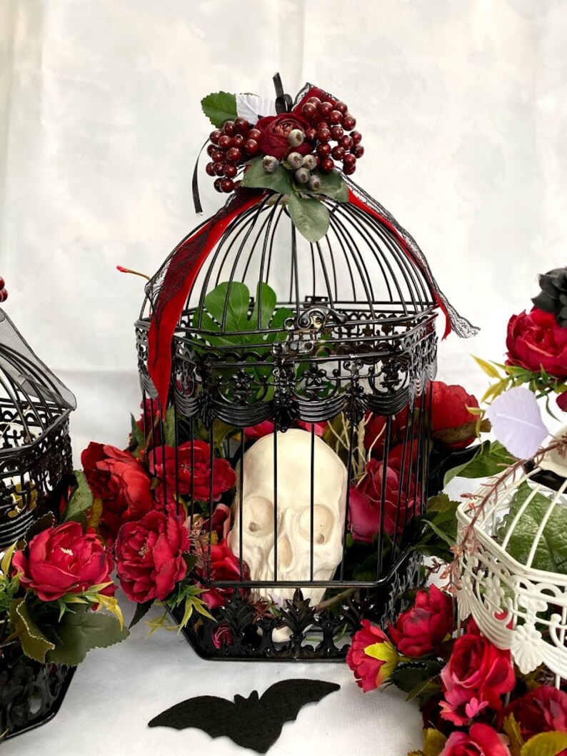 Big Hanging Black Bird Cage With Flowers, Decorative Bird Cage, Wedding