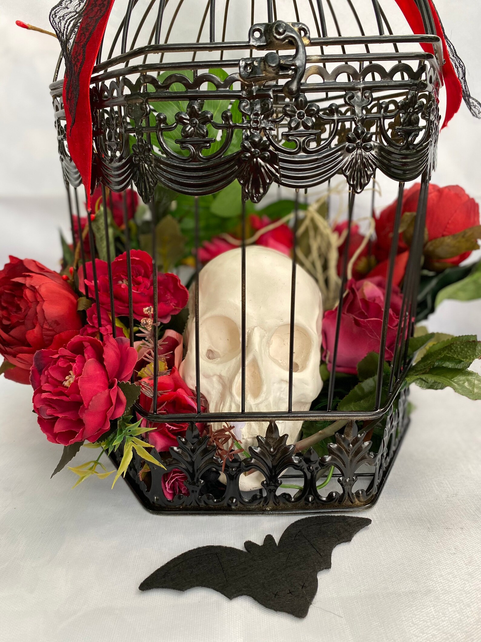 Set Hanging White Bird Cage With Flowers Decorative Bird Cage Etsy