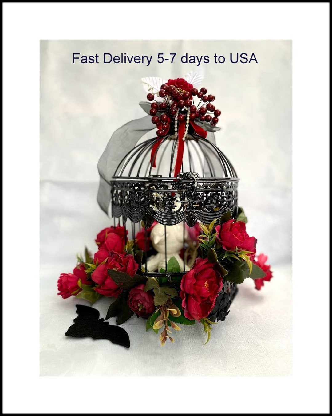 Medium Hanging Bird Cage With Flowers Decorative Black Bird Cage Wedding Decor Birdcage Flower