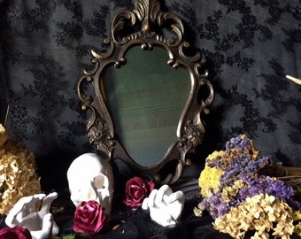 Metal mirror frame, gothic style mirror with metal frame, hanging wall mirror cast iron frame Oval vintage Mirror gift for fans of Gothic