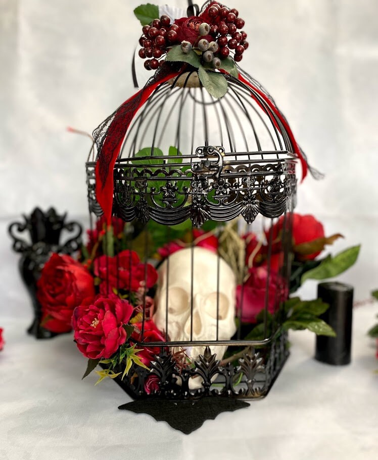 Big Hanging Black Bird Cage With Flowers, Decorative Bird Cage, Wedding Birdcage, Wedding Decor