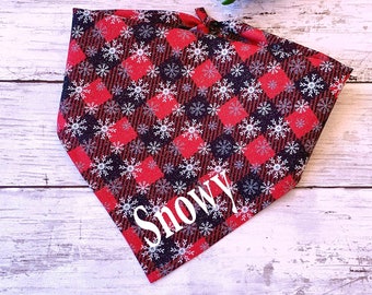 Personalized CHRISTMAS dog bandana, Snowflakes dog bandana, Christmas Dog Bandana, Winter dog bandana, Plaid dog bandana, dog bandana