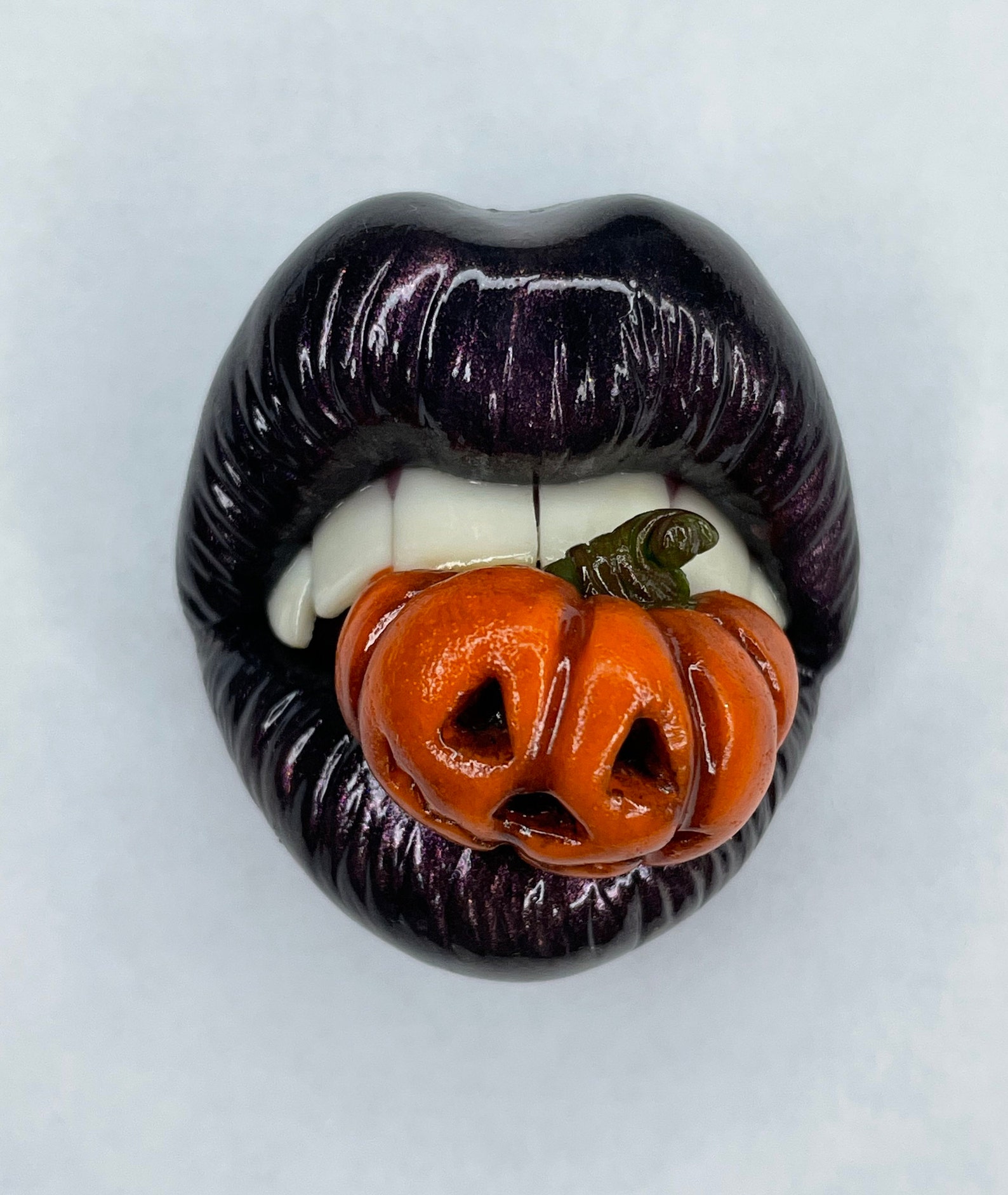 Black lips with pumpkin Black lips Halloween brooch Lips Etsy