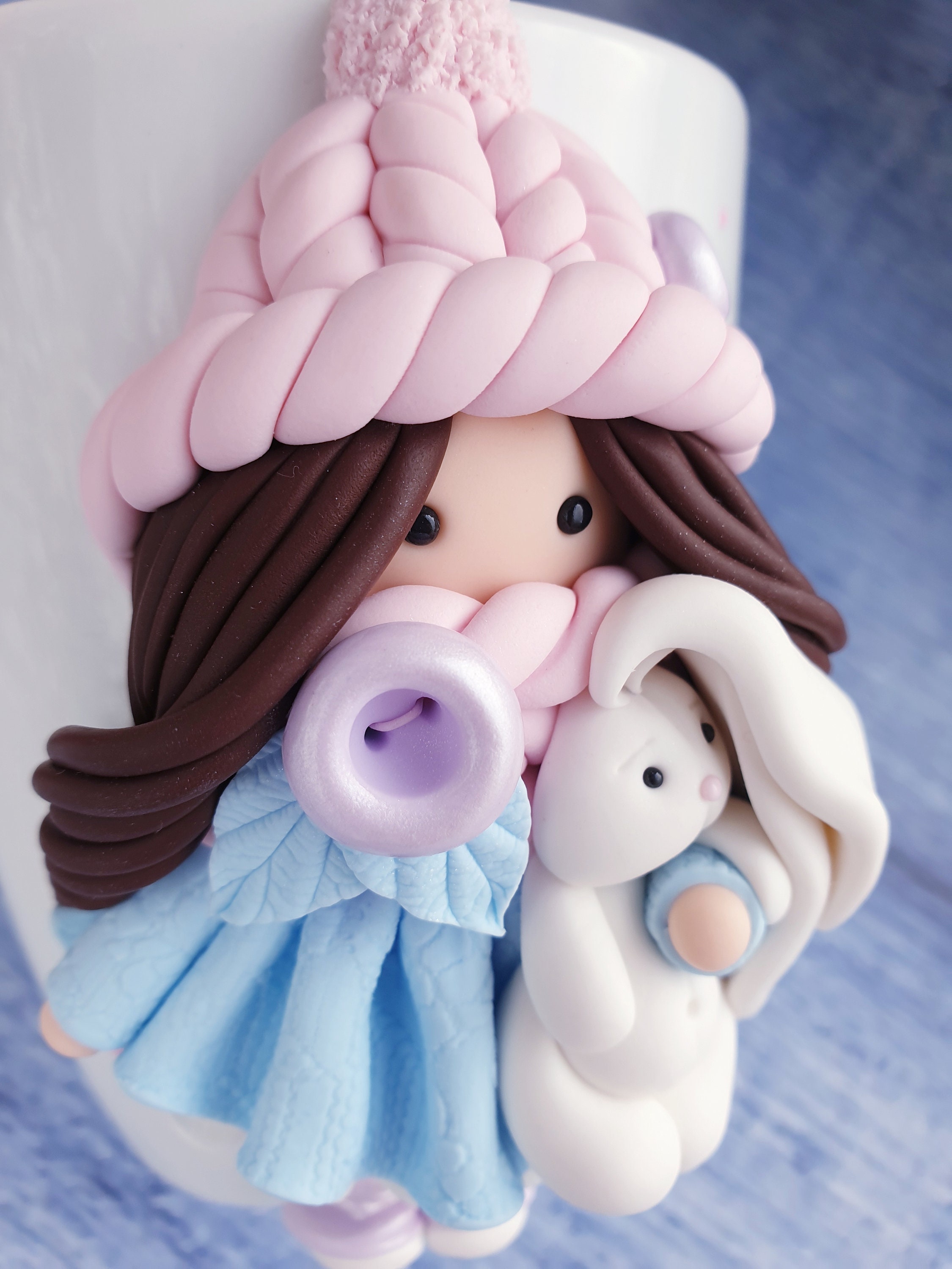 Light blue marshmallow girl Clay mugs Bunny ears Bad bunny Etsy